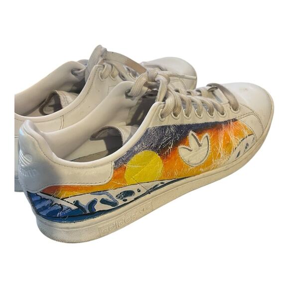 Adidas Stan Smith Sky Ocean Wave Painted White Lace Up Sneakers Artsy Unique 9.5 main image 4